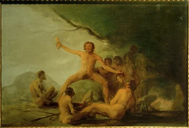 Cannibals showing human remains